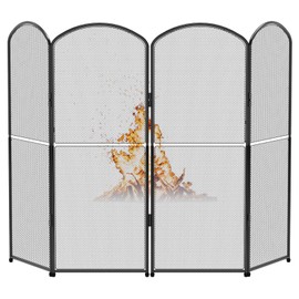 SHINOSKE 4-Panel Fireplace Screen,47.8" W x 31" H Black Metal Foldable Fireplace Cover,Decorative Mesh Fire Spark Guard Cover for Living Room Home Indoor Decor,Baby Proof,No Assembly