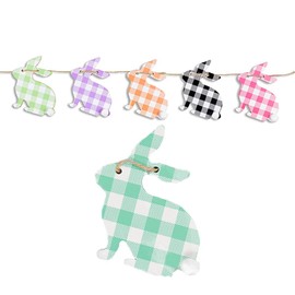 Easter Decoration Plaid Gingham Rainbow Banner Animal Shapes 6ft Wooden Garland for Party Decoration Hanging Wall Decor