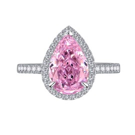 ASFKIPMF 2CT Pear Shaped Engagement Rings for Women Sterling Silver Pear Cut 5ct Pink Cubic Zirconia Ring Cocktail Engagement Wedding Ring Promise Aura Single Stone Engagement Ring Size 6