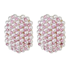 Navachi 18k Gold Plated Pink Crystal Little Pearl Omega Back Az1876e Earrings