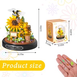 Sunflower Flower Building Set - 548 PCS Mini Bricks Bees Flowers Animals Building Blocks with Transparent Cover, Botanical Block Kit Toys, Birthday Valentines Day Gift for Adult Kids Girlfriend Wife