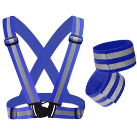 YSDINK Reflective Safety Set:Adjustable High Visibility Elastic Vest with 2 High Luminance Dual-Stripe Armbands for Night Running,Cycling,Jogging,Walking-Suitable for Men, Women, Kids (Royal Blue)