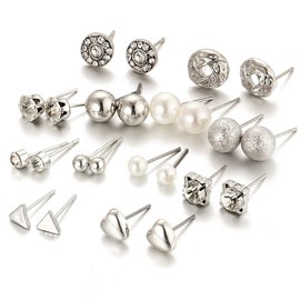 KOQAIIZ 12 Pairs of Earrings for Women, Vintage Earring Set for Women, Pearl Earrings, Stackable Cubic Zirconia Stud Earrings, Women's Stud Earrings, Earrings Set for Women