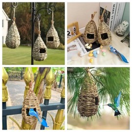 Casa De Colibríes Natural Tejida A Mano - Nido Colgante Para Pájaros De Jardín,Decoración Exterior Resistente A La Intemperie Para Ventanas,Balcones Y Árboles,Atrae Aves Silvestres Y Mariposas (B)
