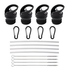Sxutop Pack of 4 Drinking Bottles Replacement Lid Straw Lid for Drinking Bottle Standard Straw Lid Standard Mouth Replacement Lid Water Bottle with 4 Straws for Sports Caps Water Bottle Accessories