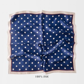 ATENA HOME 100% Pure Mulberry Silk Scarf women Luxury Scraf Small Square 21"x21" Breath5ble Lightweight Neckerchief Digital Printed Headscarf Floral (02# classic polka dots Navy)