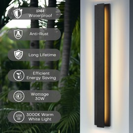 LamQee 39.4 Inch Long Outdoor Wall Lights Modern Exterior Lighting Fixtures, 3000K 30W LED Linear Outdoor Wall Sconce, Contemporary Matte Black Outside Wall Mount Lights for House Garage Porch Patio
