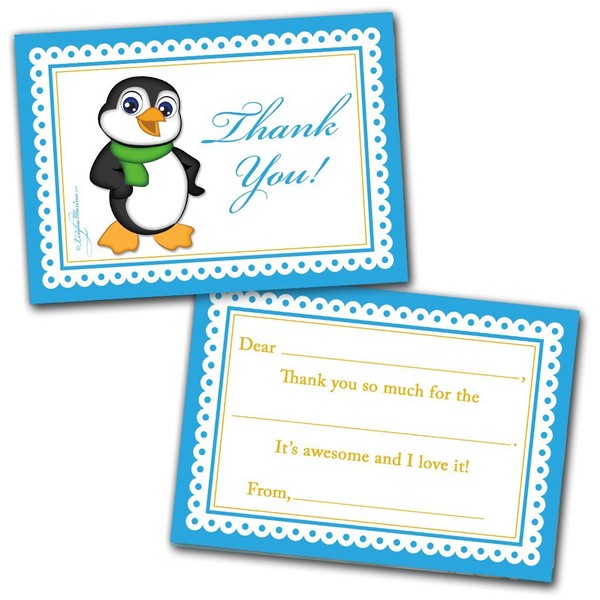 Thank You Cards | 10 Cards with Envelopes | Boy Penguin Themed | Made for Kids | Flat Style | Colorful Design | Thank You Greeting Cards | Kids Thank You Cards | Children Thank You Cards