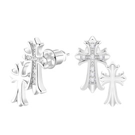 Warshion Gold Cross Earrings for Women 14K Gold Double Piercing Cross Earrings Diamond Stud Earring