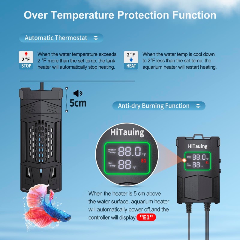 HiTauing Aquarium Heater, Upgrade AP01 300W/500W/800W/1000W Fish Tank Heater with