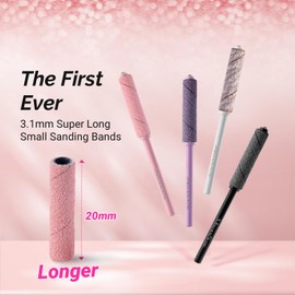 MelodySusie 50 Pcs Nail Drill Bits Super Long Small Sanding Bands with 3.1mm Crystal Mandrel Bit, 180 Fine Grit Nail File for Acrylic Nails Gel Manicures and Pedicure, Pink