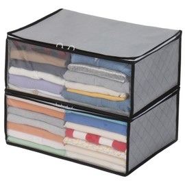 Astro 171-90 Activated Carbon Deodorizing Clothes Storage Case, Gray, 2-Piece Set, Deodorization, Breathable Non-woven Fabrics, Ring Type Zipper Pulls, Clothes Storage Bag, Storage Bag, Storage Box,