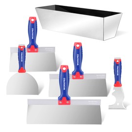WORKPRO Drywall Tools, Stainless Steel Taping Knife 8 in 1 Painting Scraper with Mud Pan, Spackle Knife Set for Drywall Repairing, Paint Scraping and Wallpaper Removing