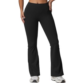 Rugkey Flare Leggings with Pockets for Women Butt Lifting Workout Leggings Gym Bell Bottom High Waisted Yoga Pants Black-S