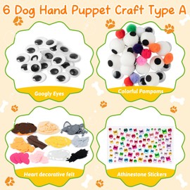 Set da 6 pezzi per creare pupazzi da mano calzino in feltro, giocattolo artigianale creativo fai da te con pon pon e occhi oscillanti, per raccontare storie e giochi di ruolo, accessori per feste