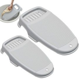 Frezonika 2 Pack Wash Board for Hand Washing Clothes, New Updated Washing Boards with Soap Holder and Non-slip Base, 2 Sizes Large Washboard for Laundry, Kitchen Sink (Grey)