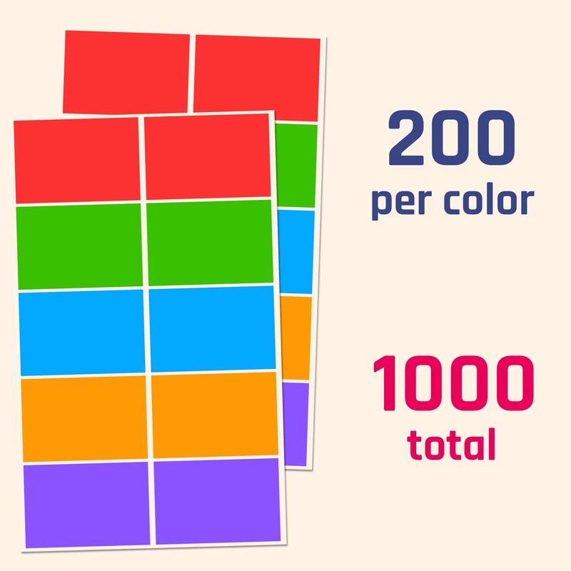 1000 Pack, Coloured Stickers Sticky Labels, 7.5 x 5 cm