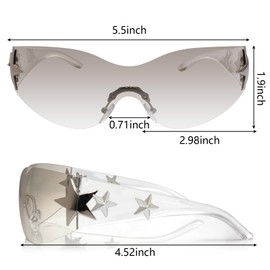 Nydotd Rimless Y2K Sunglasses Wrap Around Trendy Glasses for Women Men Frameless Sun Glasses 2000S Fashion Cool Shield Shades (Clear Frame/Clear Lens)