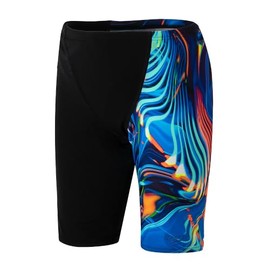 Speedo Boy's Allover V Cut Jammer, Black/Multi, 5-6