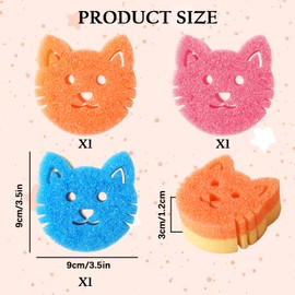 3 Pack Cute Cat Dish Sponge, Dual-Sided Cleaning Reusable Scrubbing Sponges for Dishes, Cat Kitchen Accessories Dishwashing Sponge Scrubbers Kitchen Things Car Wash Sponges Non Scratch