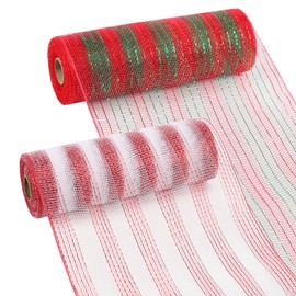 10 Inch Deco Mesh Rolls, 2 Rolls 60 Feet Christmas Mesh Ribbon for Christmas Tree Decoration, Wreaths, Swags (30 Feet Each Roll)