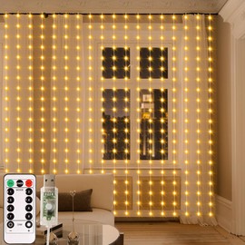 LumBelle Fairy Curtain Lights Warm White LED Curtain Lights USB Powered 8 Modes Hooks Outdoor Curtain String Lights Waterproof for Backdrop, Patio,Wedding, Bedroom Decoration (8Ft x 6Ft)