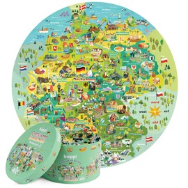 Boppi Jigsaw Puzzles for Children Aged 5 and Up / 150 Pieces Round Circle Puzzles for Children Aged 5-8 Years, Made from 100% Recycled Cardboard, Map of Germany