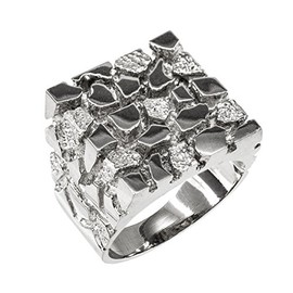 Men's 925 Sterling Silver Four Corner Square Top Nugget Ring (Size 14.75)