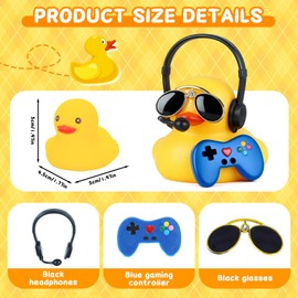 Jyeennar Blue Gamepad Rubber Duck with Sunglasses & Microphone - Squeezy Car Dashboard Decor, Stress Relief Gift for Adults, Car Interior Accessory