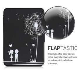 kwmobile Flip Case Compatible with Tolino Vision 1/2/3/4 HD Case - eReader Case - Dandelion Love White Black