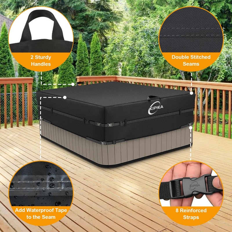 Kipiea 600D Outdoor Waterproof Square Hot Tub Cover Protector, Heavy