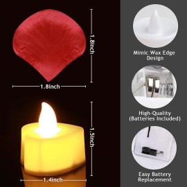 Childom 1000 Pcs Red Rose Petals with Heart Shaped LED Candles Romantic Decorations