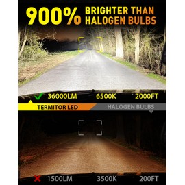 Termitor H4/9003 LED Bulbs Hi/Low Beam, 36000LM 900% Super Brighter, 6500K Cool White, HB2 Fog Light Bulbs with Cooling Fan, 1:1 Mini Halogen Size, Plug and Play, Pack of 2