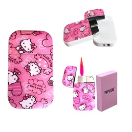 NIVEK Kulomi Lighter Kitty KT Torch Lighter Pink Flame Pocket Refillable Kawaii Cute Windproof Flame (Cat, Rabbit, Melody, Duffy) (A2-Pink Kitty)