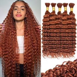 350 Human Braiding Hair 5 Bundle 160g 18 Inch Dark Ginger Braiding Hair Copper Braiding Hair Extensions Deep Water Wave Bulk Human Hair for Braiding 100% Brazilian Human Bariding Hair for Boho Braids