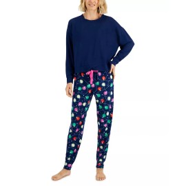 Jenni Women's 2-Piece Pajama Set, Navy Blue Christmas Lights, XXL
