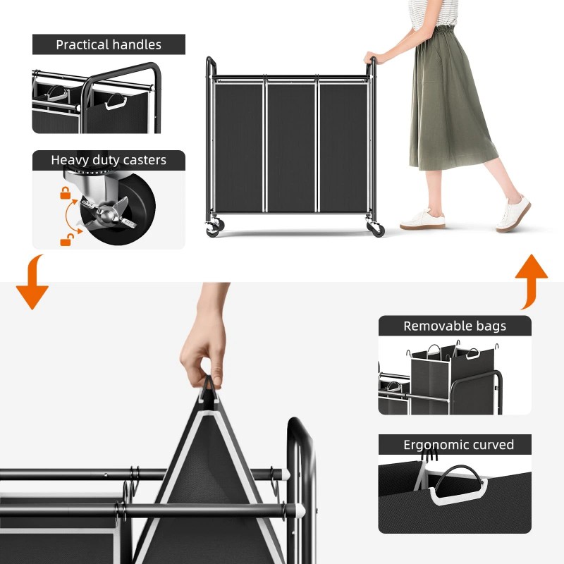 ROMOON Laundry Sorter, 3 Bag Laundry Hamper Sorter with Rolling