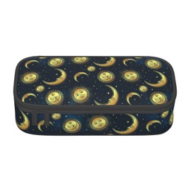 Duduho Moon Sun And Stars Pencil Case Bag Gold Celestial Bodies Boho Style Pen Holder Pouch School Office Marker Desk Organizer Stationery Storage For Kids, Students