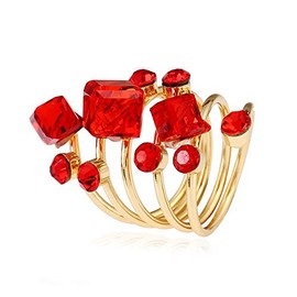 Big CZ Crystal Statement Wedding Ring for Women Girls Exaggerated Birthstone Cubic Zirconia Balls Fashion Spring Gemstone Adjustable Open Band Wrap Birthday Cocktail Party Ring Comfort Fit Dainty Jewelry (Red, One size)
