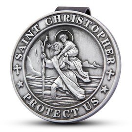 JOLSNAF St Christopher Medal for Car, Saint Christopher Medal, Guardian Angel Visor Clip, Catholic Gifts, Visor Clips for Cars, Gifts for Friends, Loved Ones and New Drivers(1PCS)