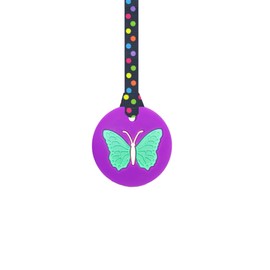 Butterfly Chew Necklace - Autism/ADHD/Stimming/Fidget aid - Sensory Oojamabobs - Purple with Lanyard (70cm, Black dots)