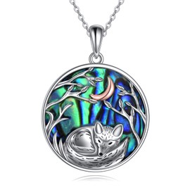 CUPENDA Fox Necklace 925 Sterling Silver Sleeping Fox Abalone Shell Pendent Necklaces Animal Jewellery Gift for Her Women