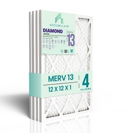 Accumulair Diamond 12x12x1 MERV 13 HVAC AC Furnace Air Filter (4-Pack) | Replacement Air Filter for Home, Residential and Commercial Use | Made in USA | Actual Size 11.5x11.5x1
