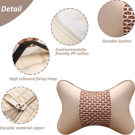 JforSJizT 2pcs Car Seat Neck Support Pillow,PU Soft Leather + Memory Foam,Head Support Pillow Cushion Pad for Driving Headrest Relax,with Adjustable Strap