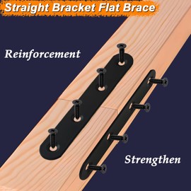 10 Pack 122mm Flat Bracket Straight Brace Black - Stainless Steel Heavy Duty Mending Plate for Wood Furniture, DIY Repair with Screws Included