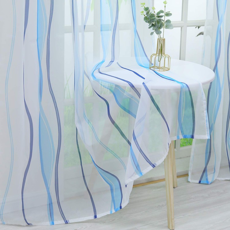 ESLIR Curtains with Tabs Transparent Tab-Top Curtain Waves Pattern Voile