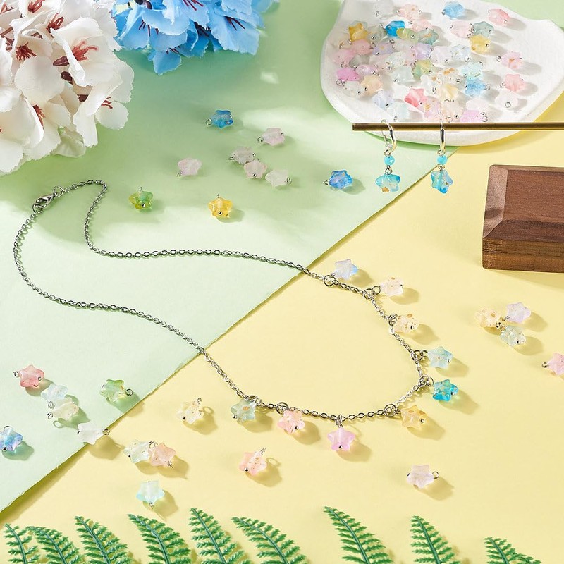 FASHEWELRY 100 Pcs Acrylic Star Charms with Brass Loops Gold