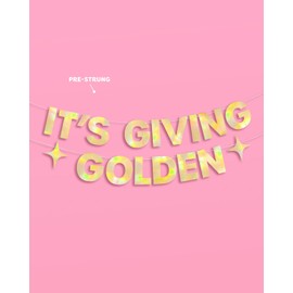 xo, Fetti It's Giving Golden Banner - Gold Foil | 6 Ft. | Birthday Sign, Bachelorette Party Background, Metallic Bday Decorations