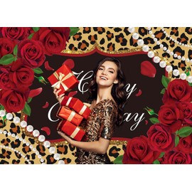 PGSWEER Leopard Birthday Backdrop Banner 7x5ft Leopard Print Happy Birthday Photography Background Adult Girl Woman Party Decoration Photo Props