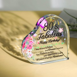 Movdyka Happy 80th Birthday Gifts for Nan Women, Glass Heart Colorful Plaque for 80 Year Old Mum 80th Birthday Presents Ideas Keepsake Ornaments for Friends